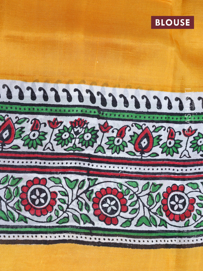 Bishnupuri silk saree yellow and off white with plain body and printed border