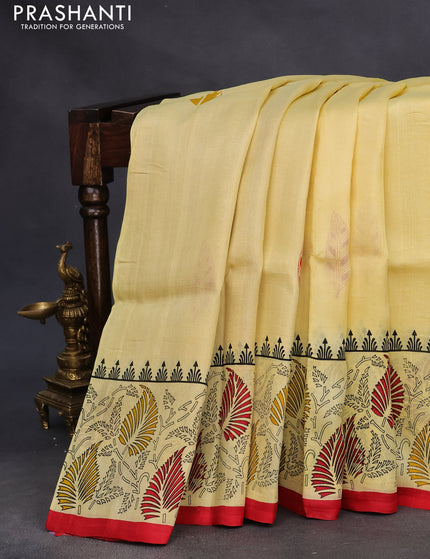 Bishnupuri silk saree yellow and red with butta prints and printed border