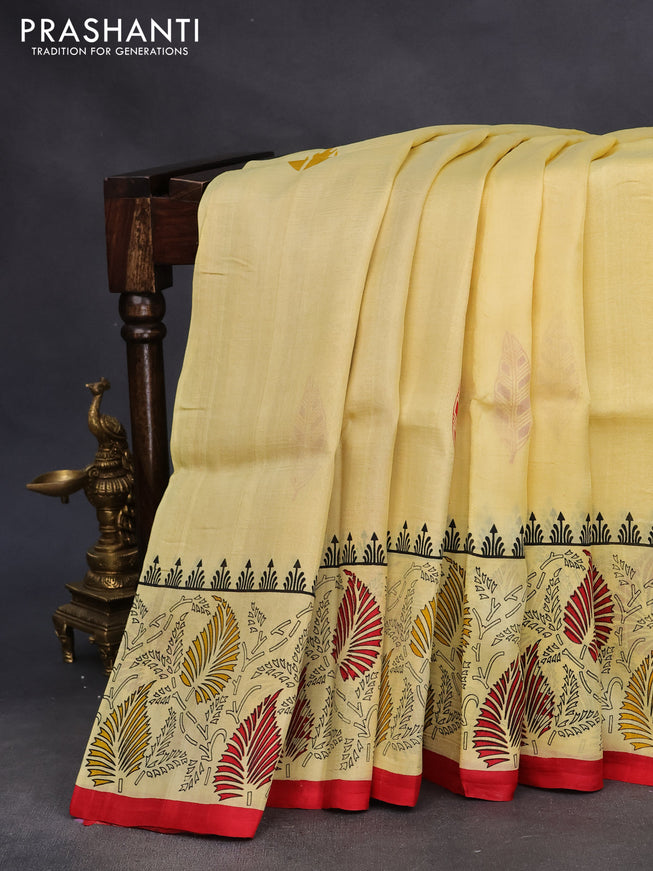 Bishnupuri silk saree yellow and red with butta prints and printed border