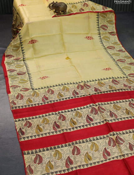 Bishnupuri silk saree yellow and red with butta prints and printed border