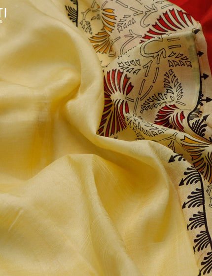 Bishnupuri silk saree yellow and red with butta prints and printed border