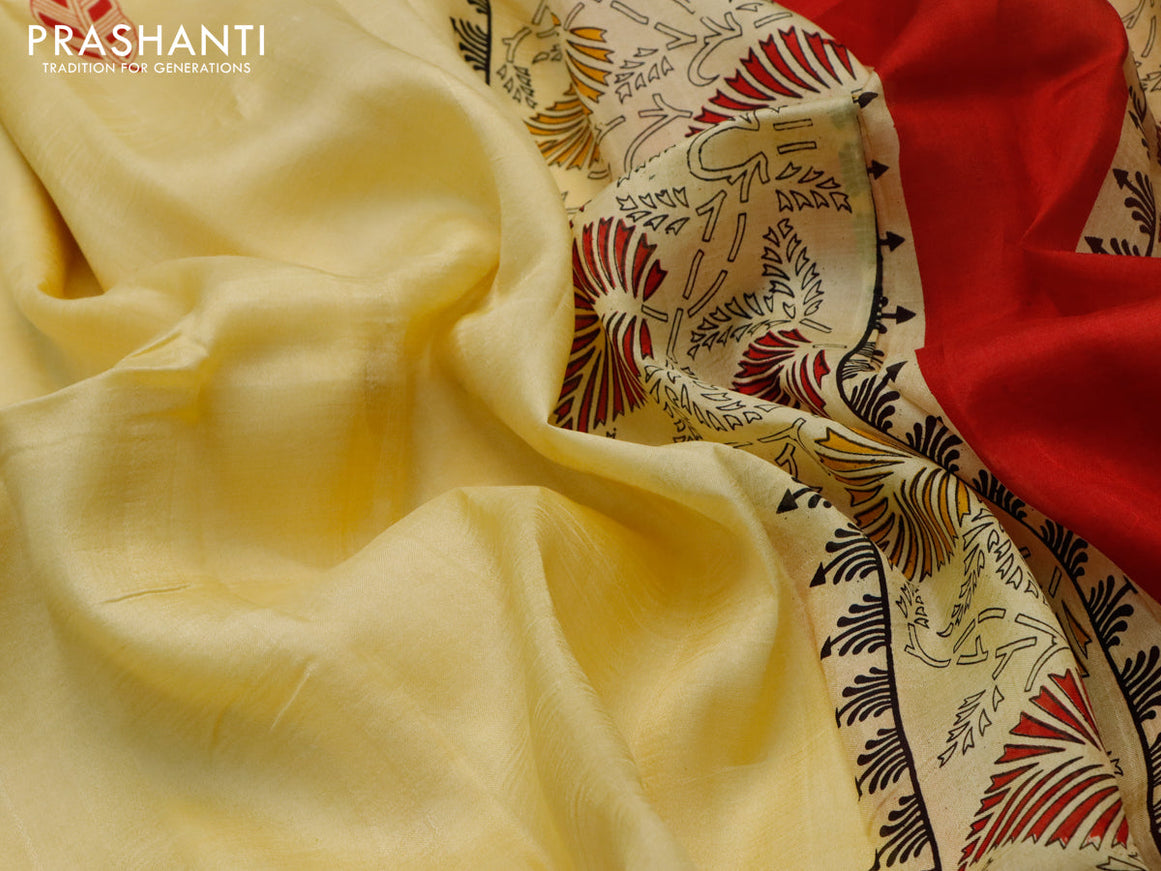 Bishnupuri silk saree yellow and red with butta prints and printed border