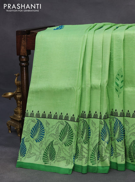 Bishnupuri silk saree light green and green with butta prints and printed border