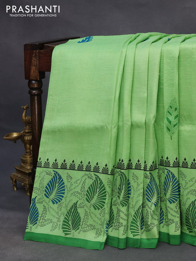 Bishnupuri silk saree light green and green with butta prints and printed border