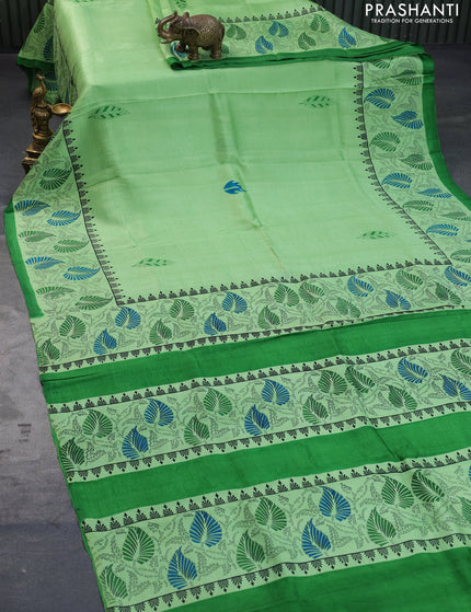 Bishnupuri silk saree light green and green with butta prints and printed border