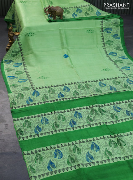 Bishnupuri silk saree light green and green with butta prints and printed border