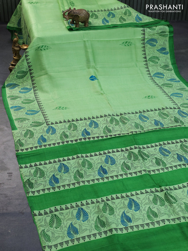 Bishnupuri silk saree light green and green with butta prints and printed border