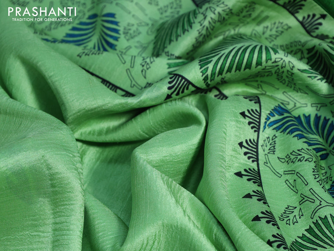 Bishnupuri silk saree light green and green with butta prints and printed border