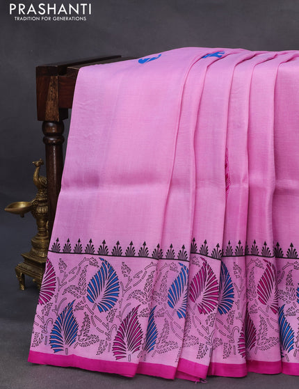 Bishnupuri silk saree light pink and pink with butta prints and printed border