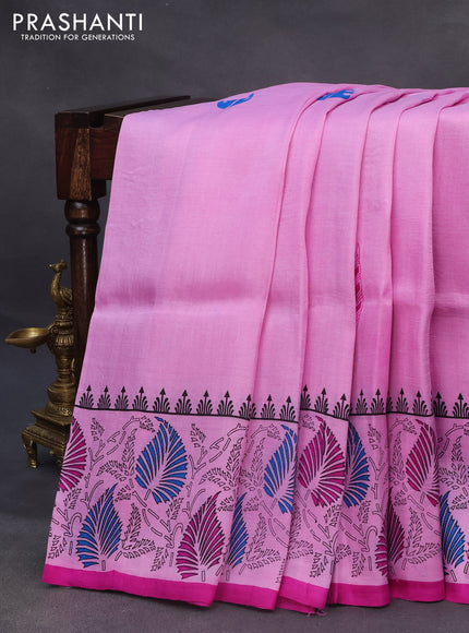 Bishnupuri silk saree light pink and pink with butta prints and printed border