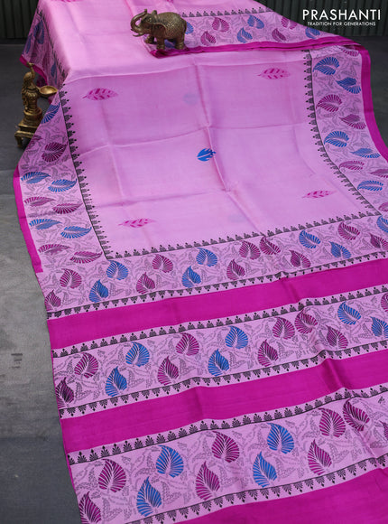 Bishnupuri silk saree light pink and pink with butta prints and printed border