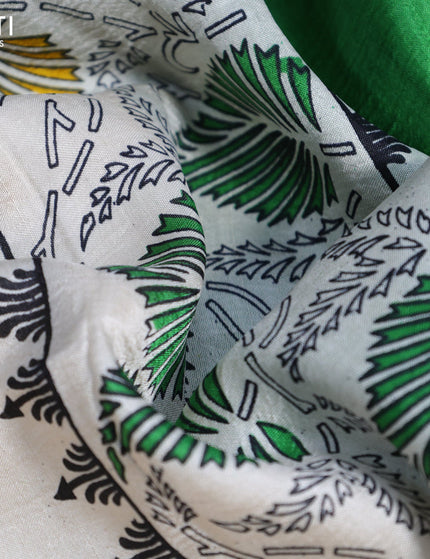 Bishnupuri silk saree cream and green with butta prints and printed border