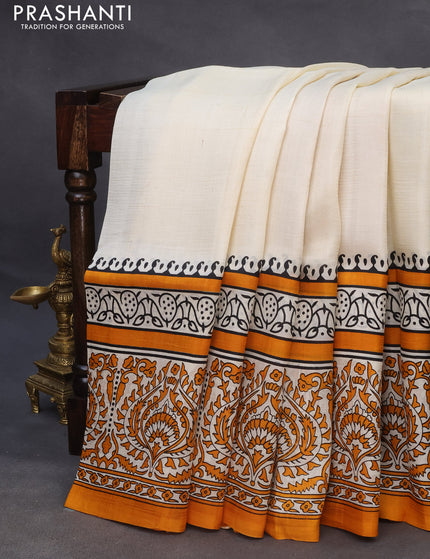 Bishnupuri silk saree cream and orange with plain body and printed border