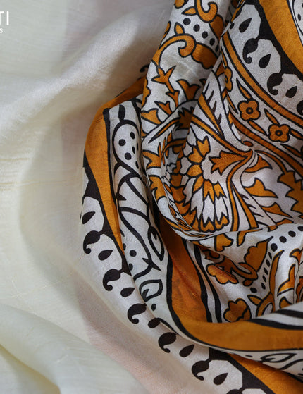 Bishnupuri silk saree cream and orange with plain body and printed border