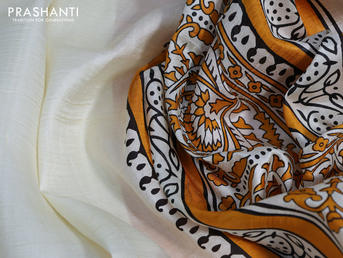 Bishnupuri silk saree cream and orange with plain body and printed border