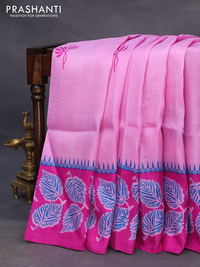 Bishnupuri silk saree light pink and magenta pink with butta prints and printed border