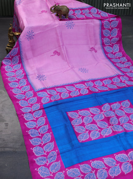 Bishnupuri silk saree light pink and magenta pink with butta prints and printed border