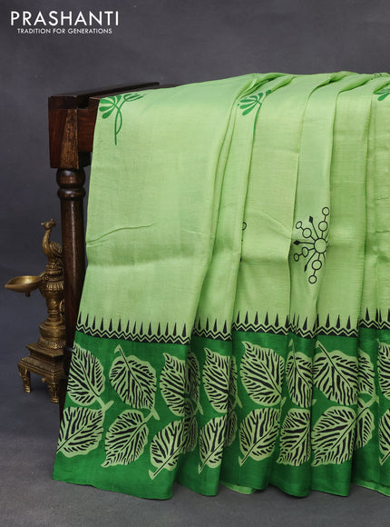 Bishnupuri silk saree light green and green with butta prints and printed border