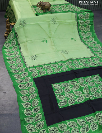 Bishnupuri silk saree light green and green with butta prints and printed border