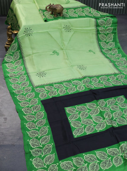 Bishnupuri silk saree light green and green with butta prints and printed border