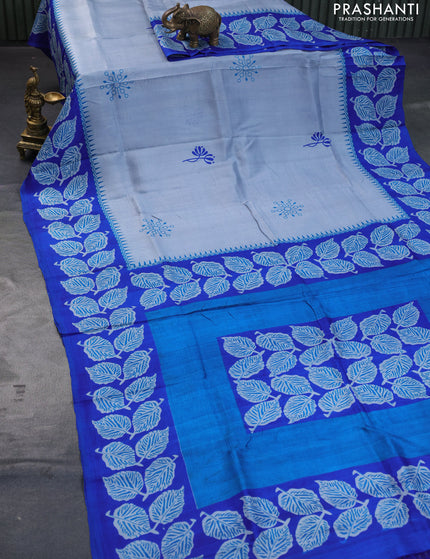 Bishnupuri silk saree grey and royal blue with butta prints and printed border