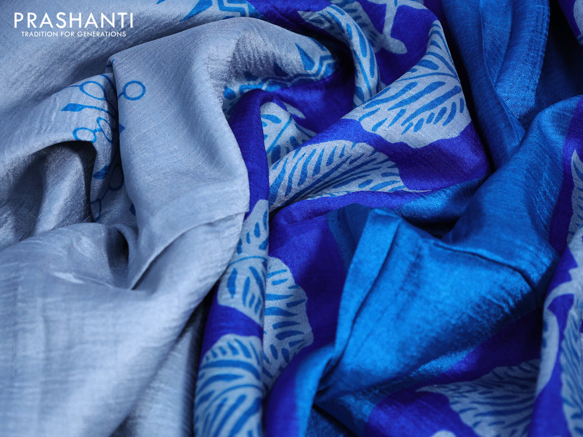 Bishnupuri silk saree grey and royal blue with butta prints and printed border