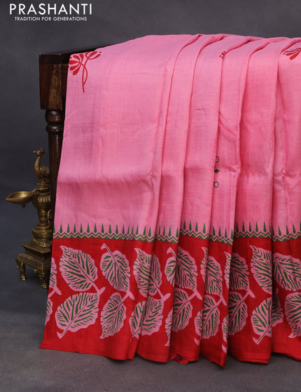 Bishnupuri silk saree light pink and red with butta prints and printed border