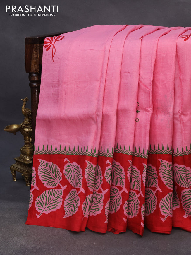 Bishnupuri silk saree light pink and red with butta prints and printed border