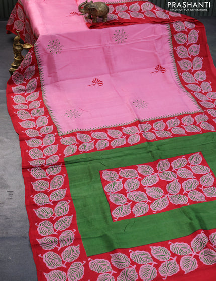 Bishnupuri silk saree light pink and red with butta prints and printed border