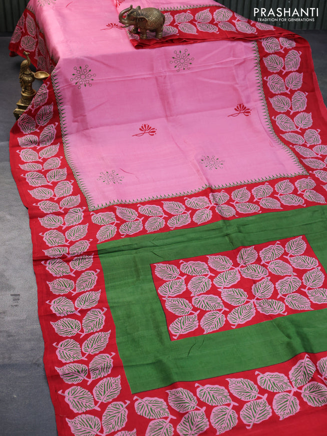 Bishnupuri silk saree light pink and red with butta prints and printed border