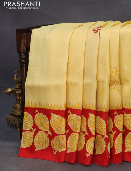 Bishnupuri silk saree pale yellow and red with butta prints and printed border