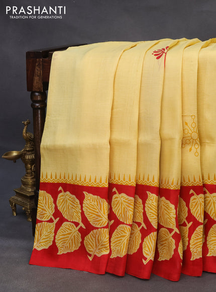 Bishnupuri silk saree pale yellow and red with butta prints and printed border