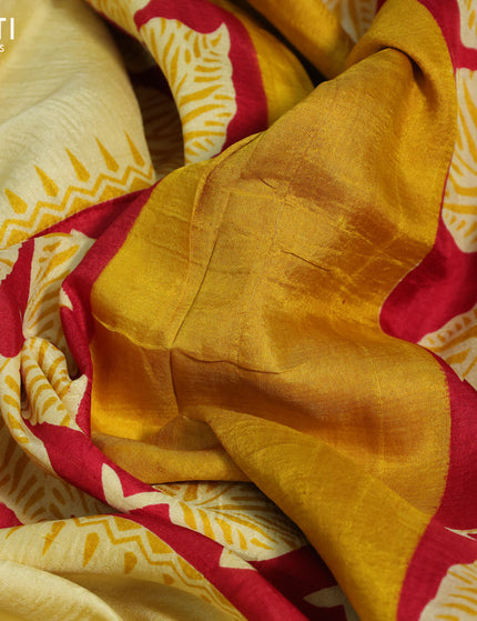 Bishnupuri silk saree pale yellow and red with butta prints and printed border