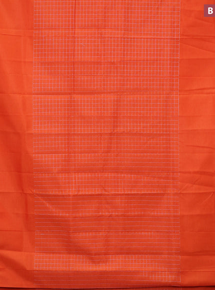 Semi mangalgiri silk saree orange and dual shade of blue with allover silver zari checked pattern and silver zari woven border