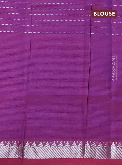 Semi mangalgiri silk saree pink and blue with allover silver zari checked pattern and silver zari woven border