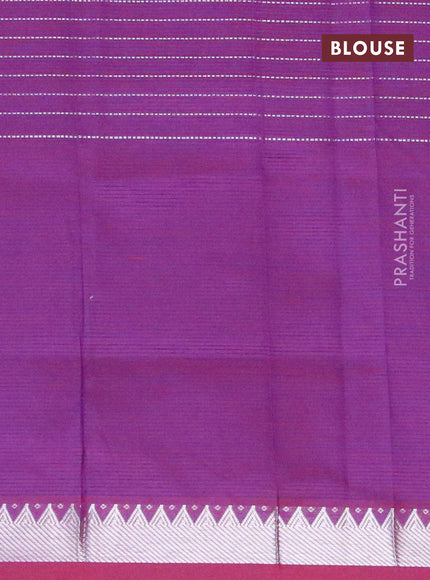 Semi mangalgiri silk saree dark magenta pink with allover silver zari checked pattern and silver zari woven border