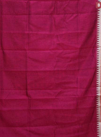 Semi mangalgiri silk saree magenta pink and grey shade with plain body and temple design copper zari woven border