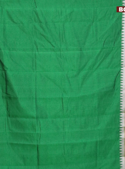 Semi mangalgiri silk saree green and grey with plain body and temple design copper zari woven border