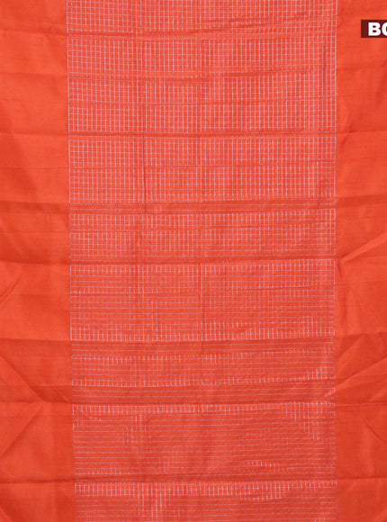 Semi mangalgiri silk saree orange and dual shade of blue with allover silver zari woven checked pattern and silver zari woven border