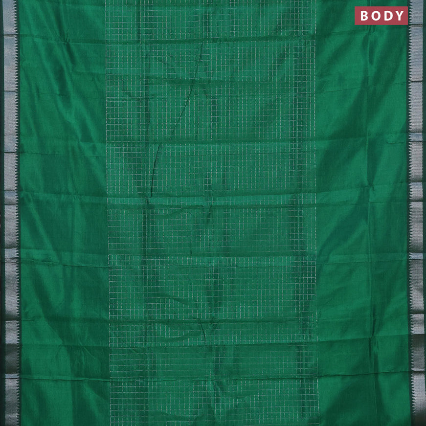 Semi mangalgiri silk saree green and multi colour with allover silver zari woven checked pattern and silver zari woven border