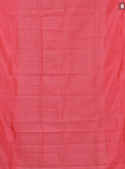 Semi mangalgiri silk saree pink shade and multi colour with allover silver zari woven checked pattern and silver zari woven border