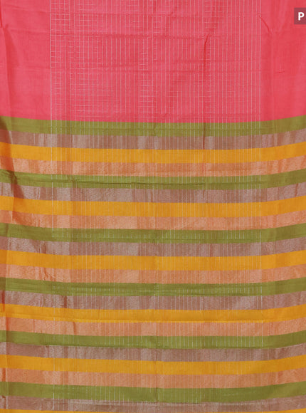 Semi mangalgiri silk saree pink shade and multi colour with allover silver zari woven checked pattern and silver zari woven border