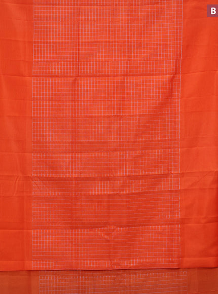 Semi mangalgiri silk saree orange and multi colour with allover silver zari checked pattern and silver zari woven border