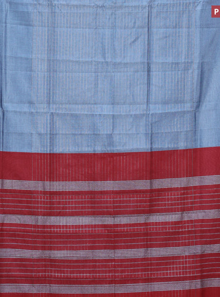 Semi mangalgiri silk saree grey and maroon with allover silver zari checked pattern and silver zari woven border