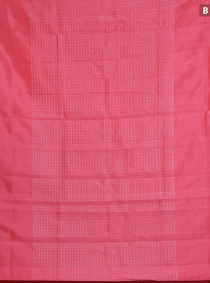 Semi mangalgiri silk saree pink shade and multi colour with allover silver zari checked pattern and silver zari woven border