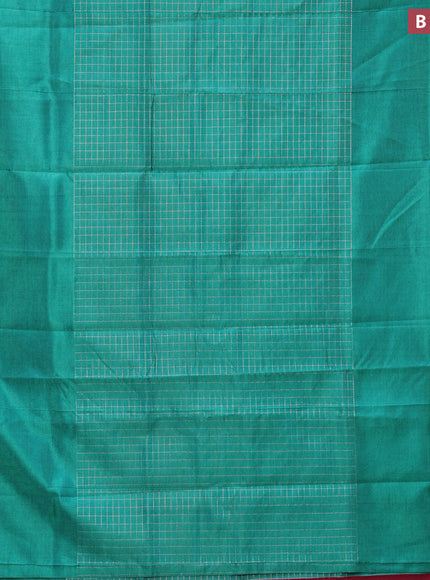 Semi mangalgiri silk saree peacock green and multi colour with allover silver zari checked pattern and silver zari woven border