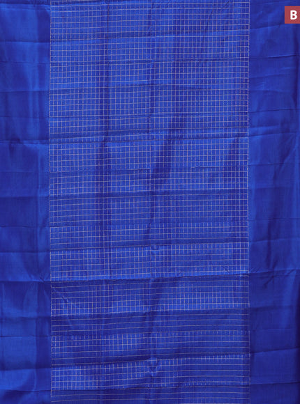 Semi mangalgiri silk saree blue and multi colour with allover silver zari checked pattern and silver zari woven border