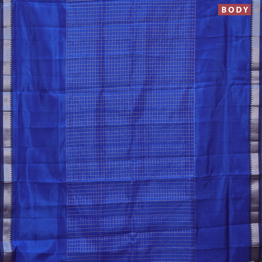 Semi mangalgiri silk saree blue and multi colour with allover silver zari checked pattern and silver zari woven border