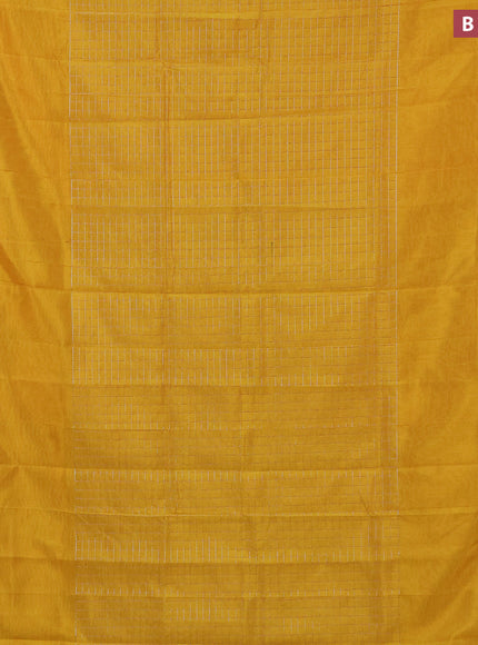 Semi mangalgiri silk saree dual shade of yellow and multi colour with allover silver zari checked pattern and silver zari woven border