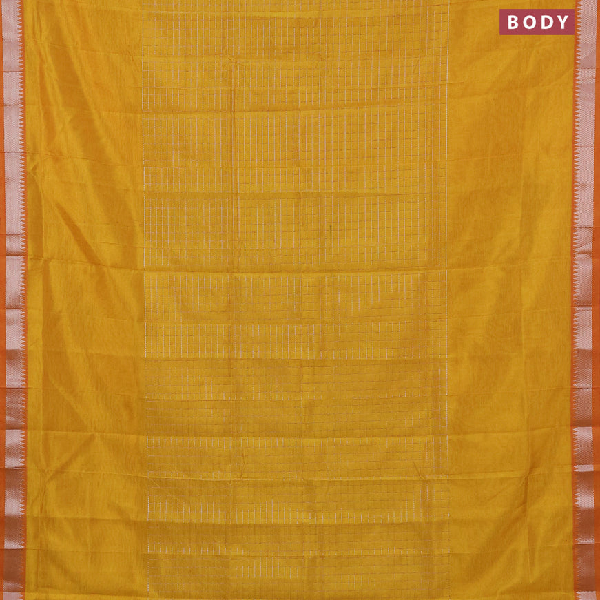 Semi mangalgiri silk saree dual shade of yellow and multi colour with allover silver zari checked pattern and silver zari woven border